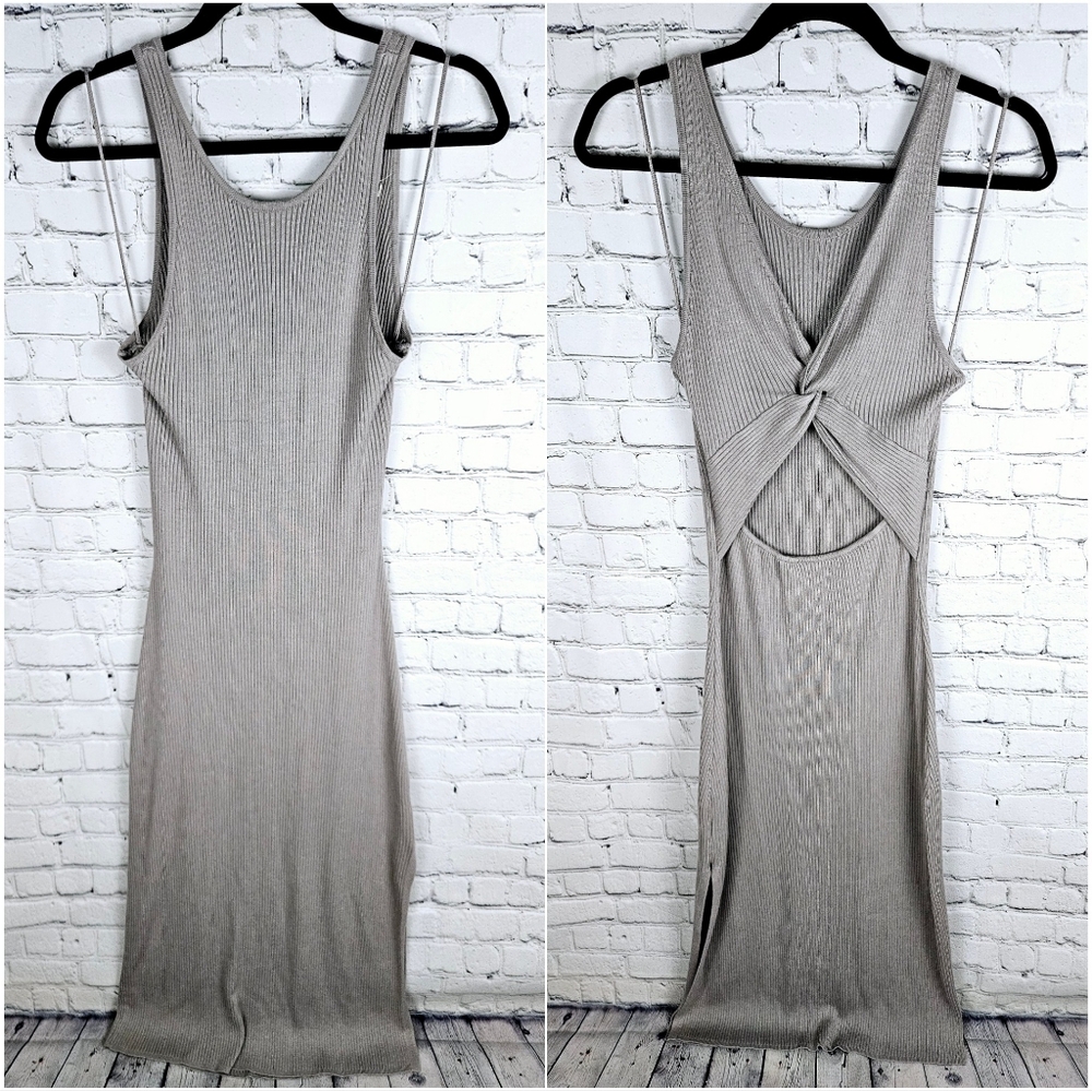 FRESHMAN 1996 | ribbed knit peekaboo knotted back sleeveless side slit dress